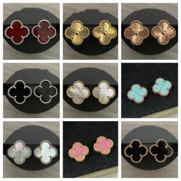 Luxury Women Stud Earrings Designer Titanium Steel 18K Gold Silver Mother-of-Pearl No Fading Rose Gold Studs Agate Vintage Earring valentine Wedding Gifts