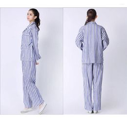 Women's Sleepwear Button Down Nightgown Long Sleeve Pyjamas Disposable Cotton Shirts Blue And White Striped