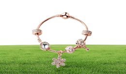 New Rose gold loose beads snowflake pendant bangle charm bead bracelet for girl DIY Jewelry as Christmas gift89098273378459