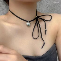 Pendant Necklaces Korean Black Drawstring Adjustable Love Heart Necklace Sweet And Cool Spicy Girl Style Design Lace Up Neckchain