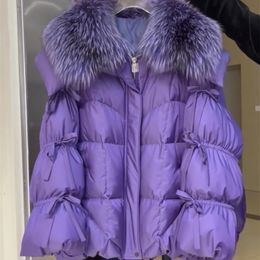 Fashion 90 Goose Down Jacket Winter Women Warm Coat Oversized Real Fur Collar Thick Luxury Outerwear 231222