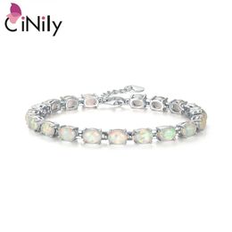 CiNily Blue White Fire Opal Stone Chain Bracelets Silver Plated Oval Fine Link Bracelet Bohemia BOHO Summer Jewellery Woman Girl 231225