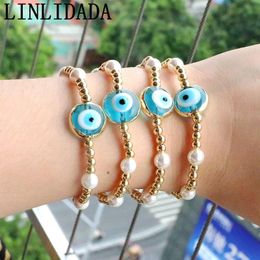 Bangle 5Pcs Fashion Lampwork Blue Eye Charms Women Elastic Bracelet Round Ball Bead Bracelet Chain Ladies Men Lucky Jewelry