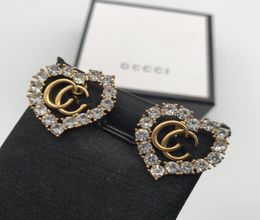 gold hoop charm earrings Luxury G Letters Designer Brand Stud Earrings Retro Vintage Copper Colorful Crystal Stone Ear Jewelry for4605797