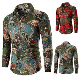 Men's Casual Shirts 2023 Spring And Autumn Cashew Flower Printed Long Sleeve Large Size Thin Shirt