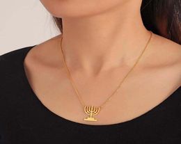 Pendant Necklaces Hanukkah Lamp Candles Necklace Chanukah Menorah Shaped Stainless Steel Jewelry Candlestick Women6244975