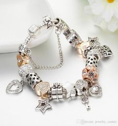 High quality 925 Silver Plated heart-shaped Charms and Key Pendant Bracelet for Charm Bracelets Gift Jewelry1934766