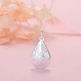 Chains Charm 925 Sterling Silver 45CM Patterned Teardrop Po Frame Necklace For Women Fashion Wedding Gift Jewelry Set Accessories