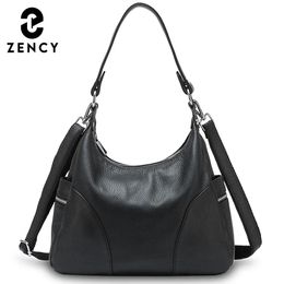 Bags Zency 100% Genuine Leather Fashion Women Shoulder Bags High Quality Hobos Elegant Lady Tote Handbag Black Grey Crossbody Bags