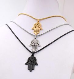 Silver gold black choose Men039s ICP 316L Stainless Steel Black Hand of Fatima Hamsa Pendant with Matching 3mm 24inches Box Rol7836938