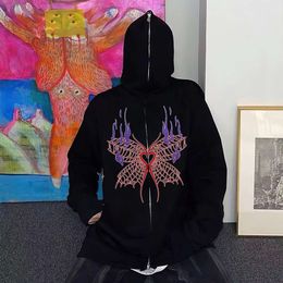 Gothic Butterfly Jacket Fashion Streetwear Zipper Sweatshirt Zipup Long Sleeve Sweatshirts Female Print Sweater Jackets