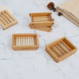 Soap Dish Natural Bamboo Shower Holder Dishes Simple Jewellery Display Rack Holders Plate Tray Round Square Case Container BH8202 FF