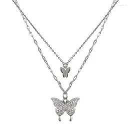 Pendant Necklaces Silver Colour Butterfly Necklace For Women Double Layer Clavicle Chain Shiny Dainty Gifts Party Jewellery Wholesale