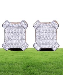 New 10mm Square Stud Earring for Men Women039s Charm Ice Out CZ Stone Rock Street Hip Hop Jewelry Three Colors2640926
