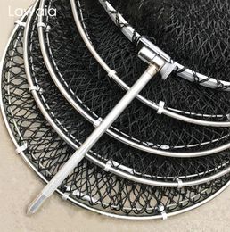 Accessories Lawaia Folding Fishing Nets Cage Strong Black Braided Wire Small Mesh Hand Net Quickdrying Fish Bag Stainless Steel Mesh Rings