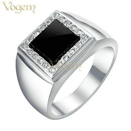 VOGEM Mens Signet Rings Silver Plating CZ Zirconia Seal Ring With Black Stone Square Punk Jewelry Boyfriend Christmas Gifts2534