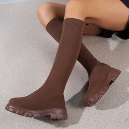 Boots Autumn and winter new fashion large womens boots middle tube elastic fly woven socks muffin thick soled Martin 230830