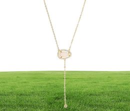 2018 latest design gold plated necklace for women Jewellery high quality cz opal stone european women long Y lariat necklace style1371879