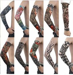 Tattoos 10 pcs/set Skin Proteive Nylon Stretchy Fake Temporary Tattoo Sleeves Arm Stockings Design Body Cool Men Unisex Fashion Arm Warmer