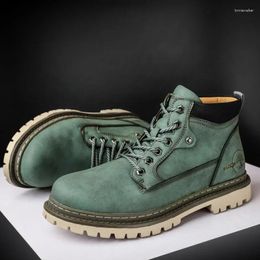 Boots Winter Men's Tooling High Quality Green Men Leather With Fur Anti-wear Non Slip Outdoor Work Shoes Botas Hombre