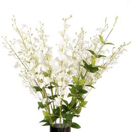 Decorative Flowers 5 Forks White Yellow Artificial Flower Decoration Fake Orchid Branches Plastic Cuttings Simulation Bouquet Home Decor