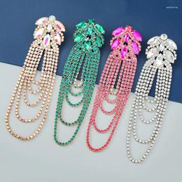 Dangle Earrings Charm Colourful Crystal Statement Chandelier Rhinestone Long Fringe Tassel For Grand Dinner Party