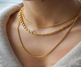 2022 Necklace For Women Gold Plated Rope Chain Stainless Steel Men Golden Fashion ed Rope Chains Gift 2 3 5mm designer Jewelr6553837