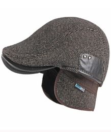 HT2785 Beret Men Wool Hat Thick Warm Winter Hat for Men High Quality Ivy Newsboy Flat Cap Vintage Ear Flap Dad Hat Beret Cap Men Y9263536