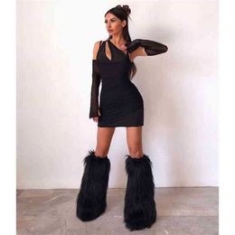 Boots New Designer Winter Women Boots Warm Fluffy Fake Fur Snow Boots Outdoor Slip On Shoes Female Cosy Fuzzy Cotton Boot Lovely Shoes 220903 230922