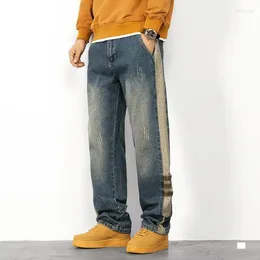 Men's Jeans Button Cropped Pants Four Seasons Male Loose Straight-leg Denim Pant Handsome Trousers Clothes Hw79