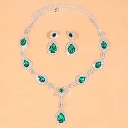 Necklace Earrings Set Jewelry For Women Luxury Emerald Crystal 18K Gold Plated Classic Temperament Wedding