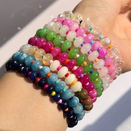 Strand Colourful Natural Stone For Women Rainbow Gradient Rice Beads Pink Stretchy Bangle Bohemian Handmade