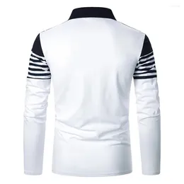 Men's Polos Business Style Striped Shirt For Men Lapel Neck Long Sleeve Tee Tops Sport T Shirts White Black Green Grey