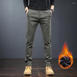 Men's Pants BROWON Winter Clothes Men Fashion Business Casual Fleece Thickened Warm Mid Staright Regular Fit Full Length