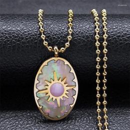 Pendant Necklaces Bohemian Sun Colorful Shell Stone Necklace Women Men Stainless Steel Gold Color Chain Wedding Jewelry Collares Mujer