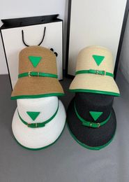 Luxury designer bucket hat green triangle logo straw weaving Wide Brim Hats cap3702461