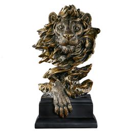 Lion Statue Vintage Animal Imitation Bronze Head Resin Crafts Living Room Porch Office Home Decoration Modern Art 231225