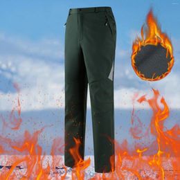 Men's Pants Warm Solid Hiking Trousers Windproof Work Fleece Pockets Outdoor Wide Legged Cotton
