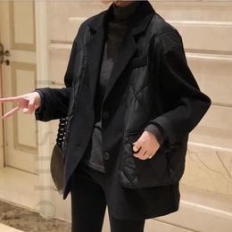 Jackets Black Fake Twopiece Suit Collar Down Jacket Female Korean Style Jacket 2022 Autumn Winter New Women Coat European Station Trend