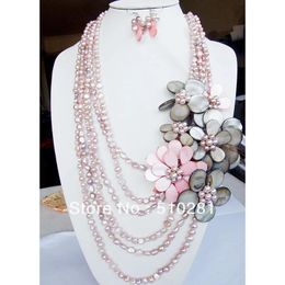 Necklaces Mother of shell flower cluster Jewellery !!! 6strands pink pearl chain fashion waterfull necklace