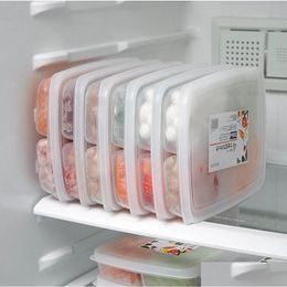 Storage Bottles Jars 4 Grids Food Preparation Box Compartment Refrigerator Zer Organisers Sub-Packed Meat Onion Ginger Dishes Whol Dhl7L