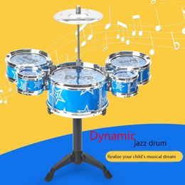 Simulation Jazz Drum Music with 5 Drums Sets Musical Instruments Toys Cymbal Sticks Rock Set Hand Drum Musical Instrument Toy 231225