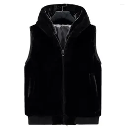 Men's Vests Men Sleeveless Jacket Winter Vest With Faux Fur Hood Zipper Closure Plush Coat Pockets Plus Size For Mid
