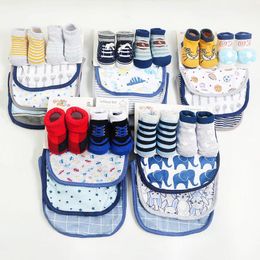 5PCS Newborn Saliva Towel Baby Socks Set Cartoon Cute Baby Bibs Baby Feeding Accessories 0-1 Year Baby Birthday Gift Set