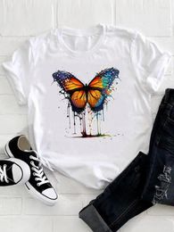 Women's T Shirts Butterfly Love Watercolour Trend Short Sleeve Lady O-neck Shirt Clothing Women Fashion Casual Print Top Graphic Tee T-shirt