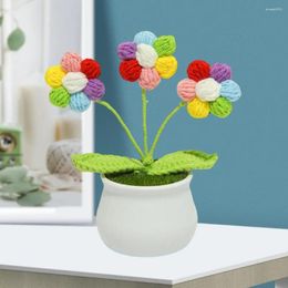 Decorative Flowers Realistic Details Potted Plants Handmade Crocheted Small Flower Plant Yarn Home Decoration Knitted