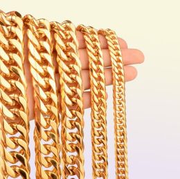 Men Women Hip Hop Golden Chains 316L Stainless Steel 6 Sides High Polished 18K Gold Plated HipHop Necklace Punk Jewelry 9mm21mm W7338869