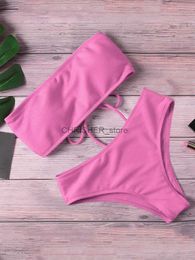 Bikinis Set New Bikini High Waist Strapless Sexy Bikini Women Swimwear Women Swimsuit Padded Bathing Suit Monokin Pure ColorL231225