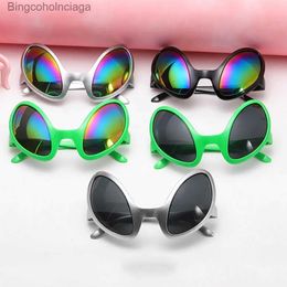 Sunglasses New Alien Glasses Funny Holiday Party Sunglasses Halloween Adults Kid Party Supplies Rainbow Lenses ET Sun Glasses ShadesL231225C240410