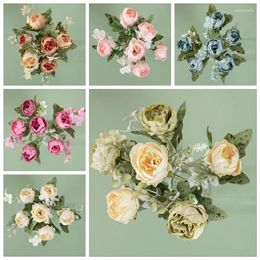Decorative Flowers Peonies Simulated Bouquets Wedding Celebrations Holding Flower Plant Walls Tricolour Violets Artificial MW55503
